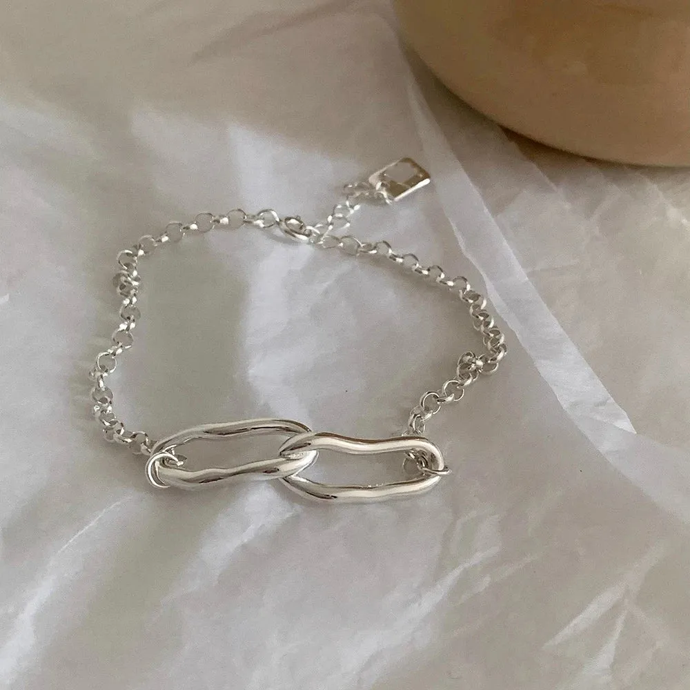 925 Sterling Silver Bracelets Charm Jewelry - Irregular Double Circles - TSJ140