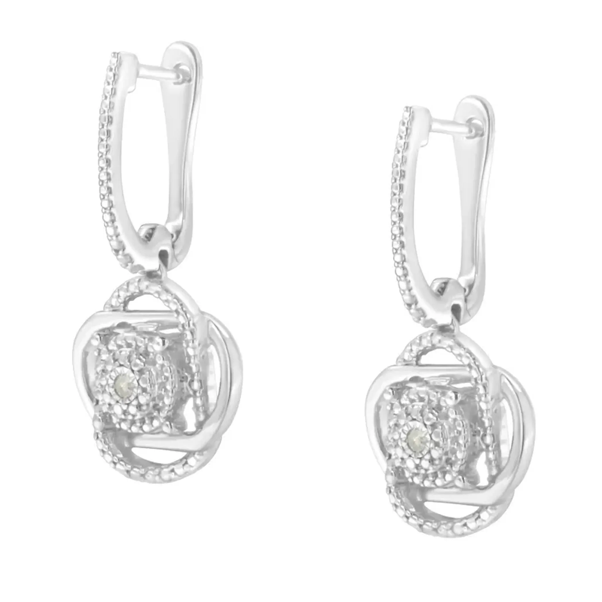 .925 Sterling-Silver Diamond Accent Floral Cluster Drop and Dangle Stud Earring (I-J Color, I3 Clarity)