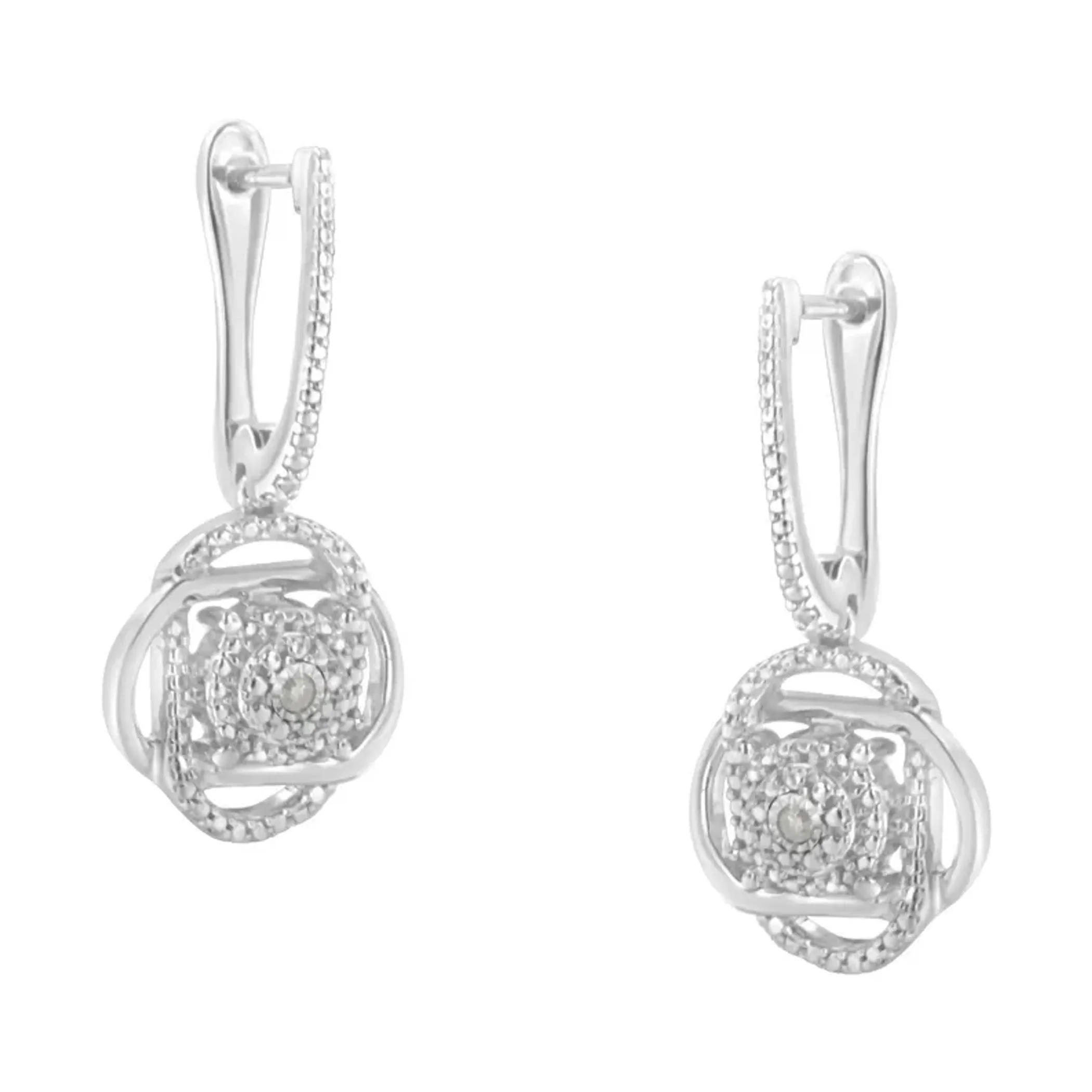 .925 Sterling-Silver Diamond Accent Floral Cluster Drop and Dangle Stud Earring (I-J Color, I3 Clarity)