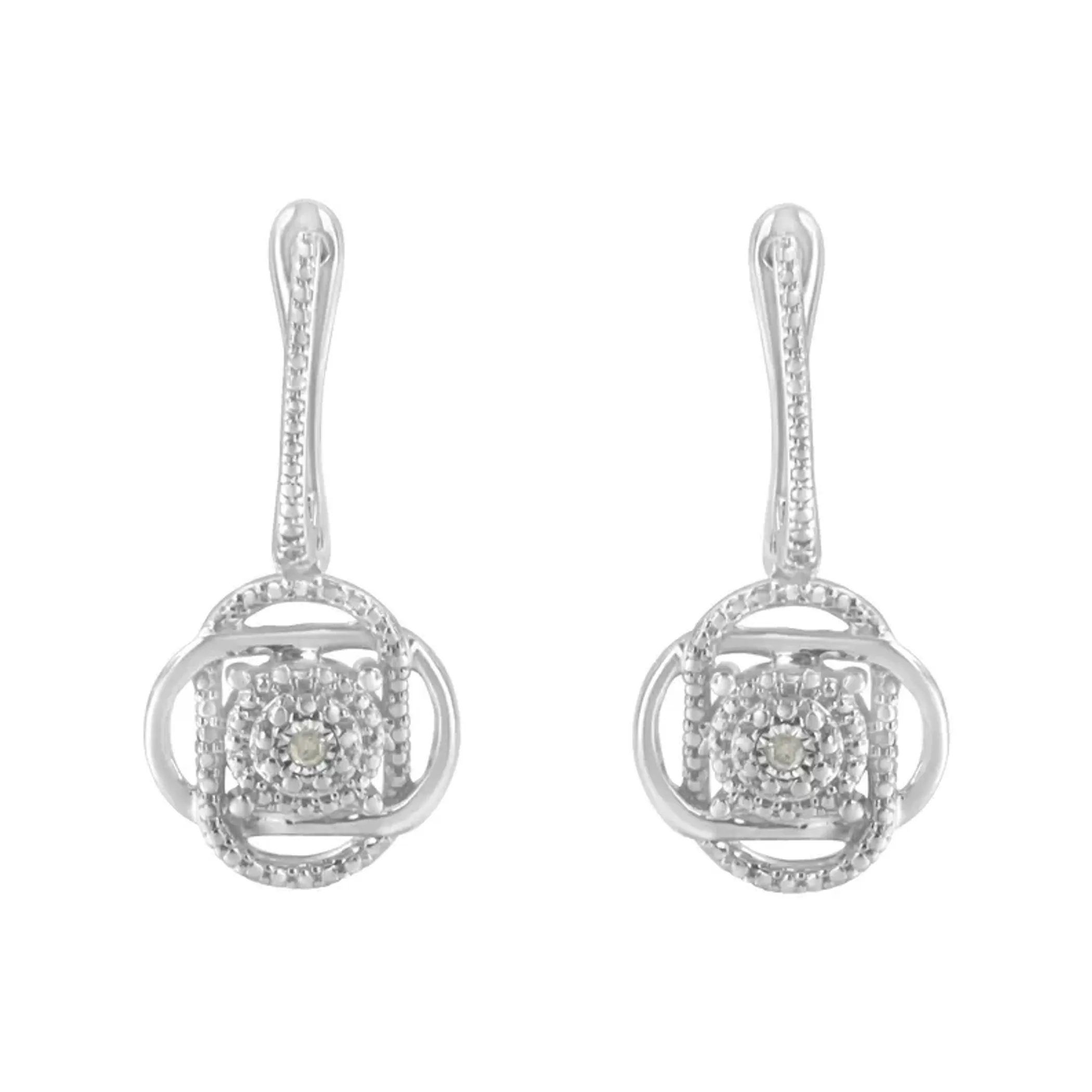.925 Sterling-Silver Diamond Accent Floral Cluster Drop and Dangle Stud Earring (I-J Color, I3 Clarity)
