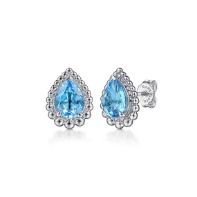 925 Sterling Silver Faceted Swiss Blue Topaz Pear Shape Bujukan Stud Earrings