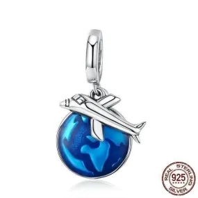 925 Sterling Silver Travel Around World Plane Pendant Charm Jewelry Without Chain