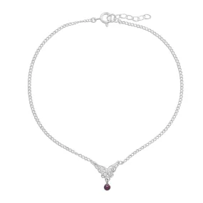 9.5" .5" Butterfly Anklet with Purple Crystal Charm