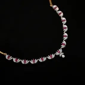 9K YG Princess Diamond, Ruby Necklace-1pc