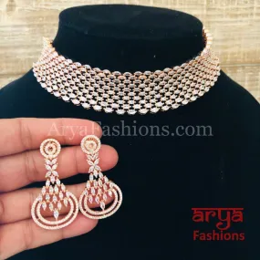 Abbey Bridal Rose Gold Silver CZ Choker with Earrings