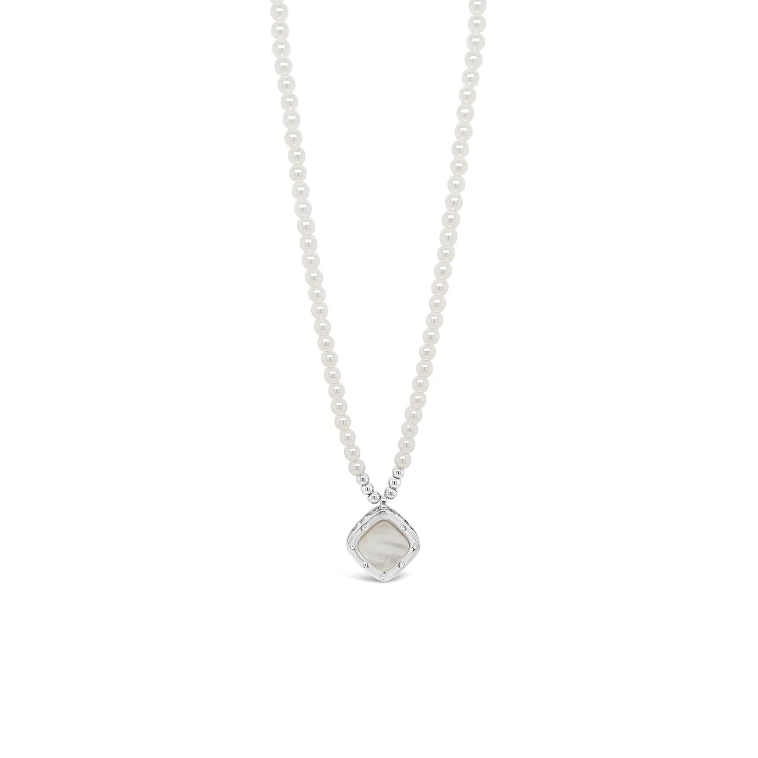 Absolute White Opal Square Pearl Necklace, Silver
