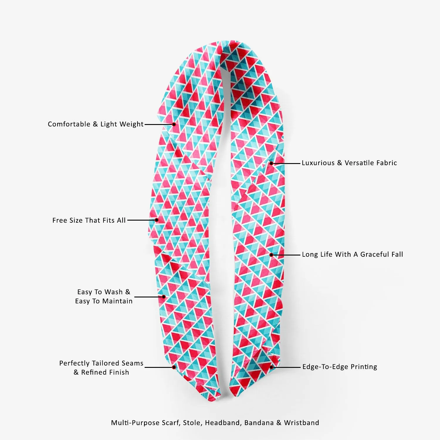 Abstract Triangles Printed Scarf | Neckwear Balaclava | Girls & Women | Soft Poly Fabric