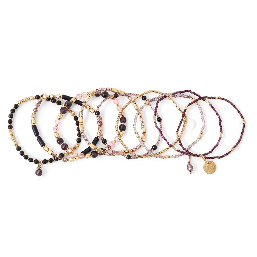 Accessorize London Women's Purple Amber 9 Stretch Bracelet Pack
