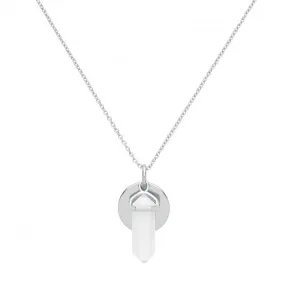Acotis Silver Necklace Rhodium Plated & Pink Quartz G3383