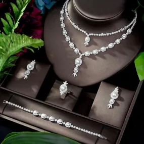 Adorable Designer AAAA  Cubic Zirconia Diamonds Pearls 4 piece Wedding Bridal Jewelry Set