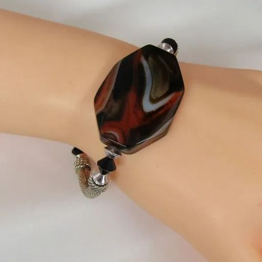 Agate and Silver  Bangle Big Bracelet