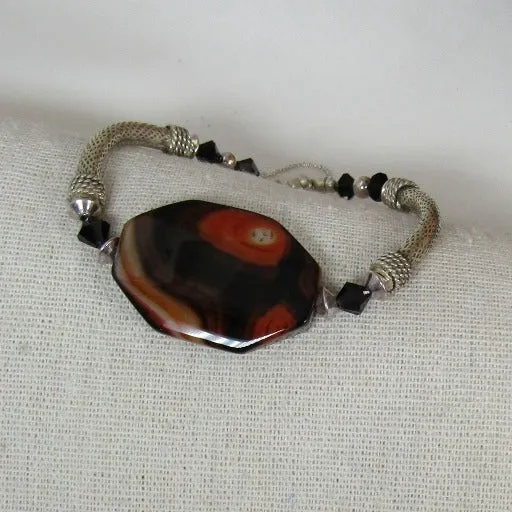 Agate and Silver  Bangle Big Bracelet