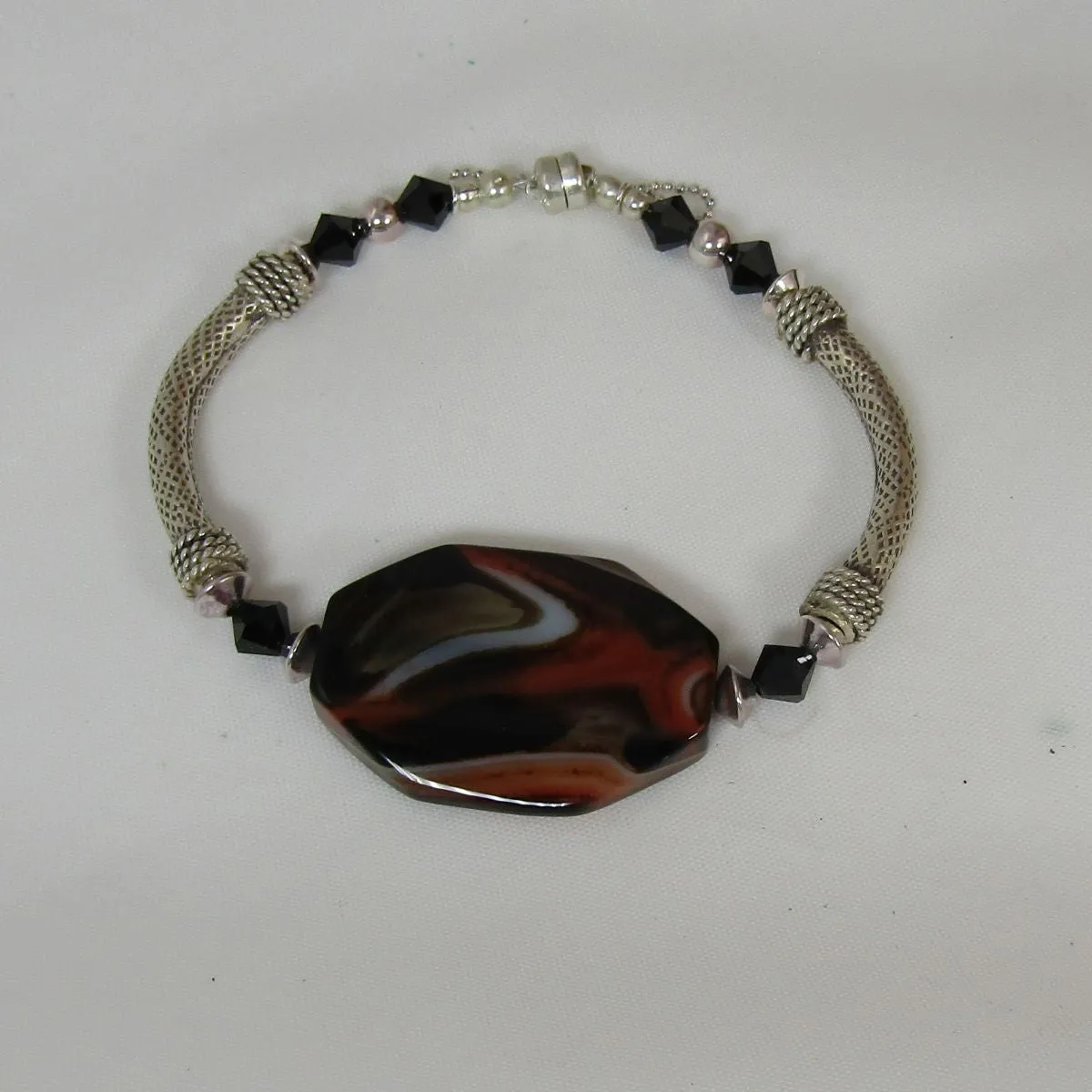 Agate and Silver  Bangle Big Bracelet
