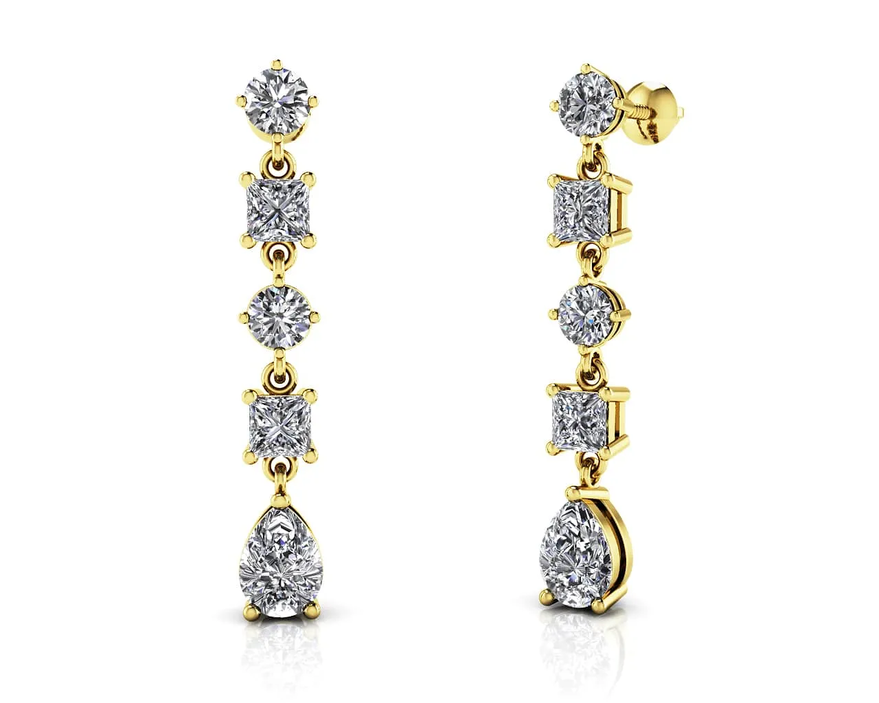 Alternating Diamond Drop Lab-Grown Diamond Earrings with 2.92 ct.(finished) 7x5mm, 3.5mm, 3.8mm
