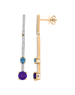 Amethyst Earrings - 10ct Yellow Gold Amethyst, London Blue Topaz & Diamond Drop Earrings - 786269