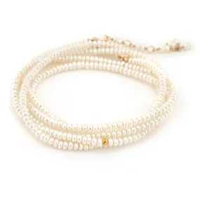 Anne Sportun White Pearl Beaded Wrap Bracelet & Necklace 34" B098G-PRL