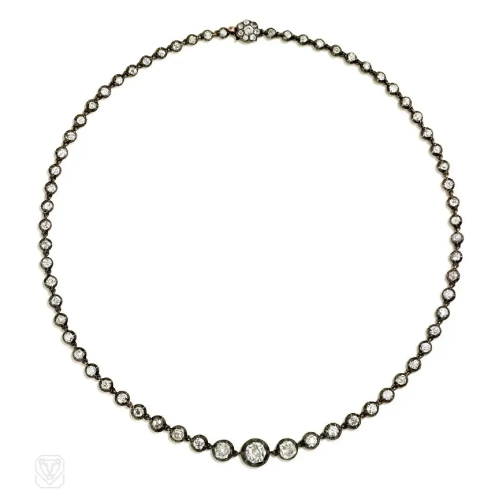 Antique old mine diamond rivière necklace
