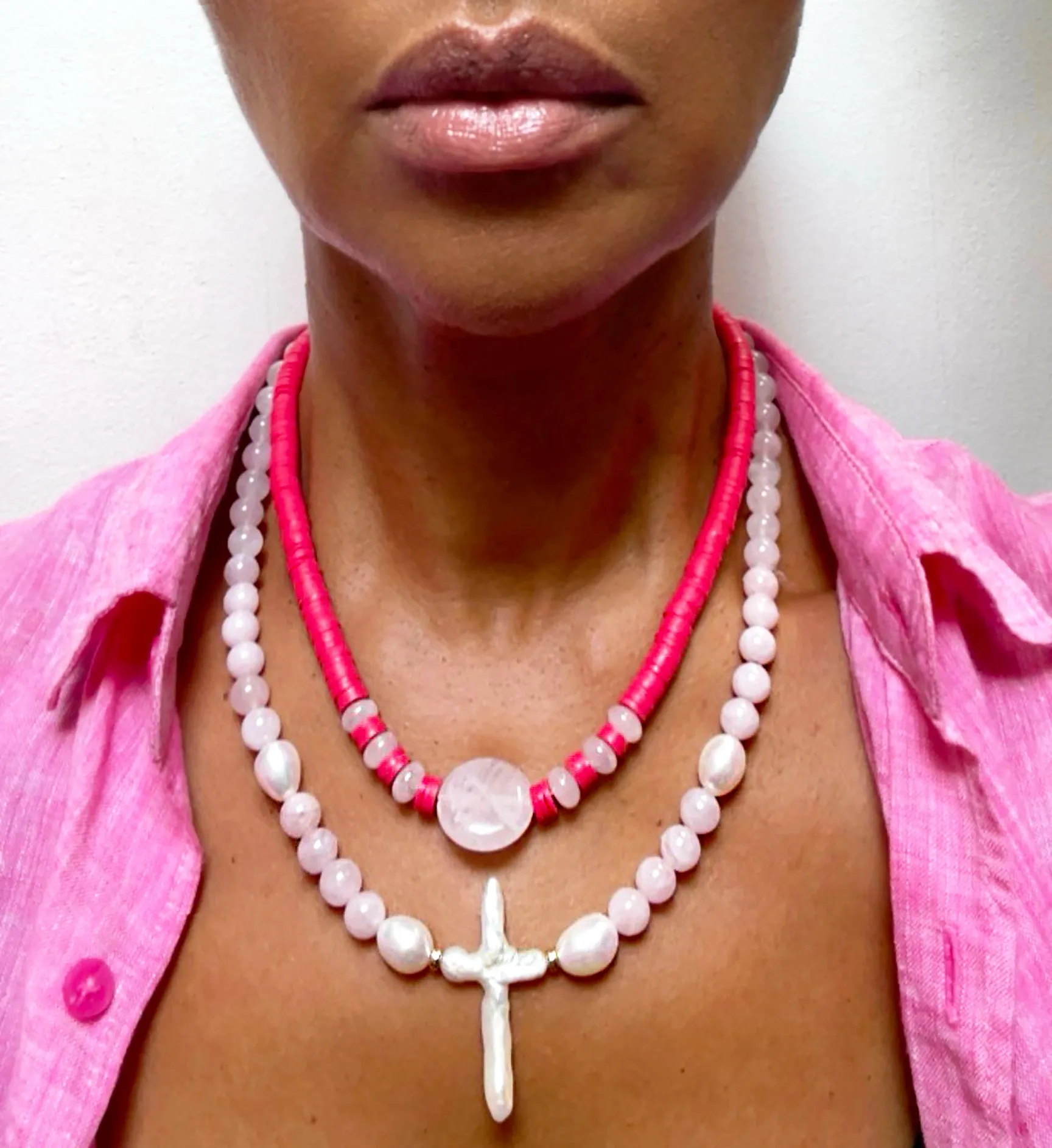 Aphrodite - Rose quartz/Pearl Necklace