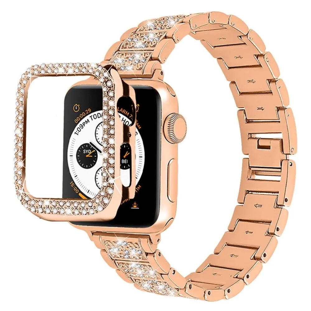 Apple Watch 40mm 3 bead rhinestone décor watch strap with cover - Rose Gold