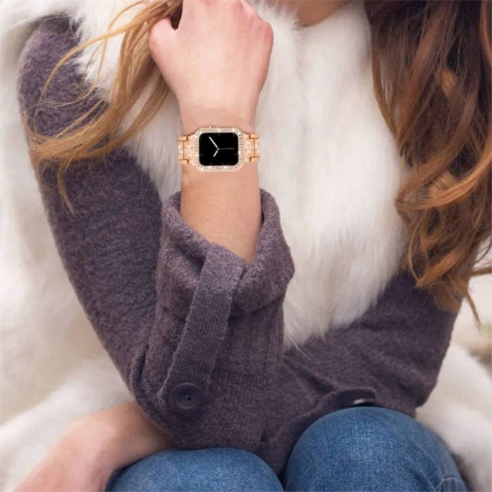 Apple Watch 40mm 3 bead rhinestone décor watch strap with cover - Rose Gold