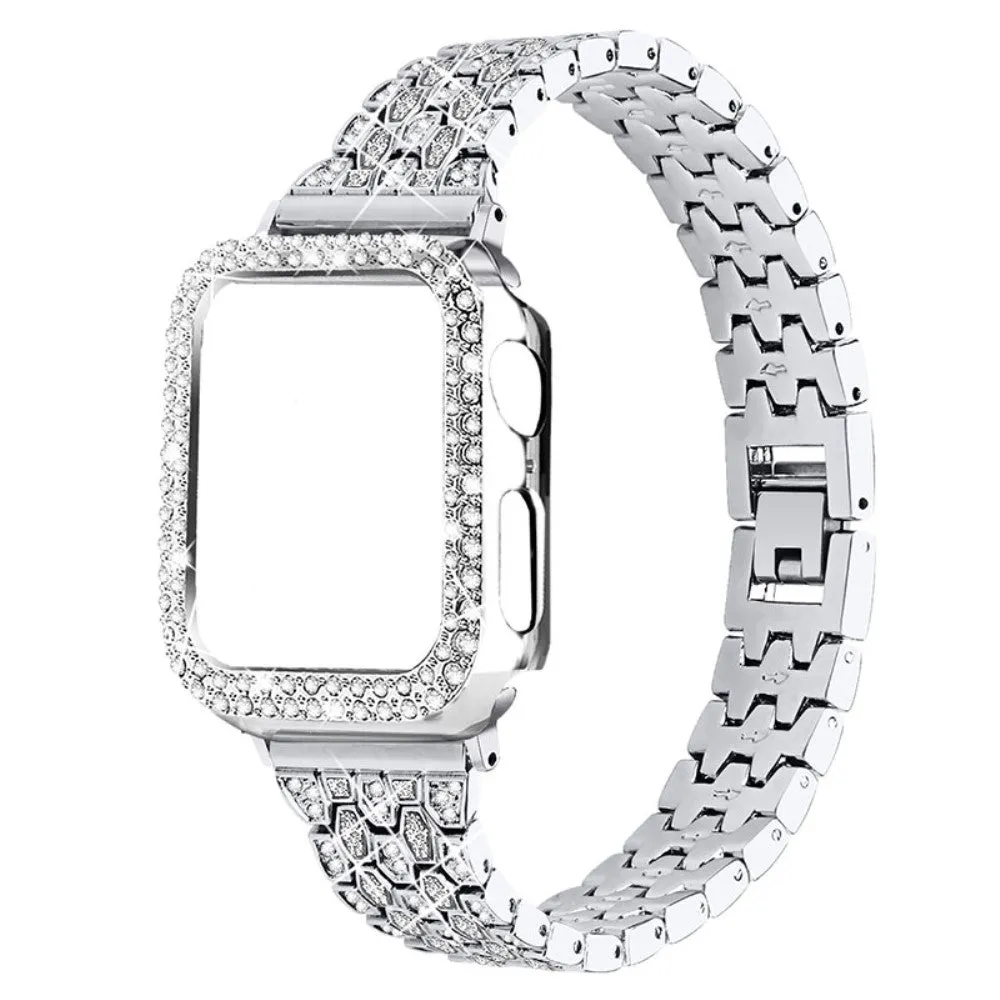 Apple Watch (41mm) five bead shiny rhinestone watch strap - Silver / Transparent / Transparent
