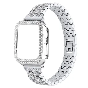 Apple Watch (41mm) five bead shiny rhinestone watch strap - Silver / Transparent / Transparent