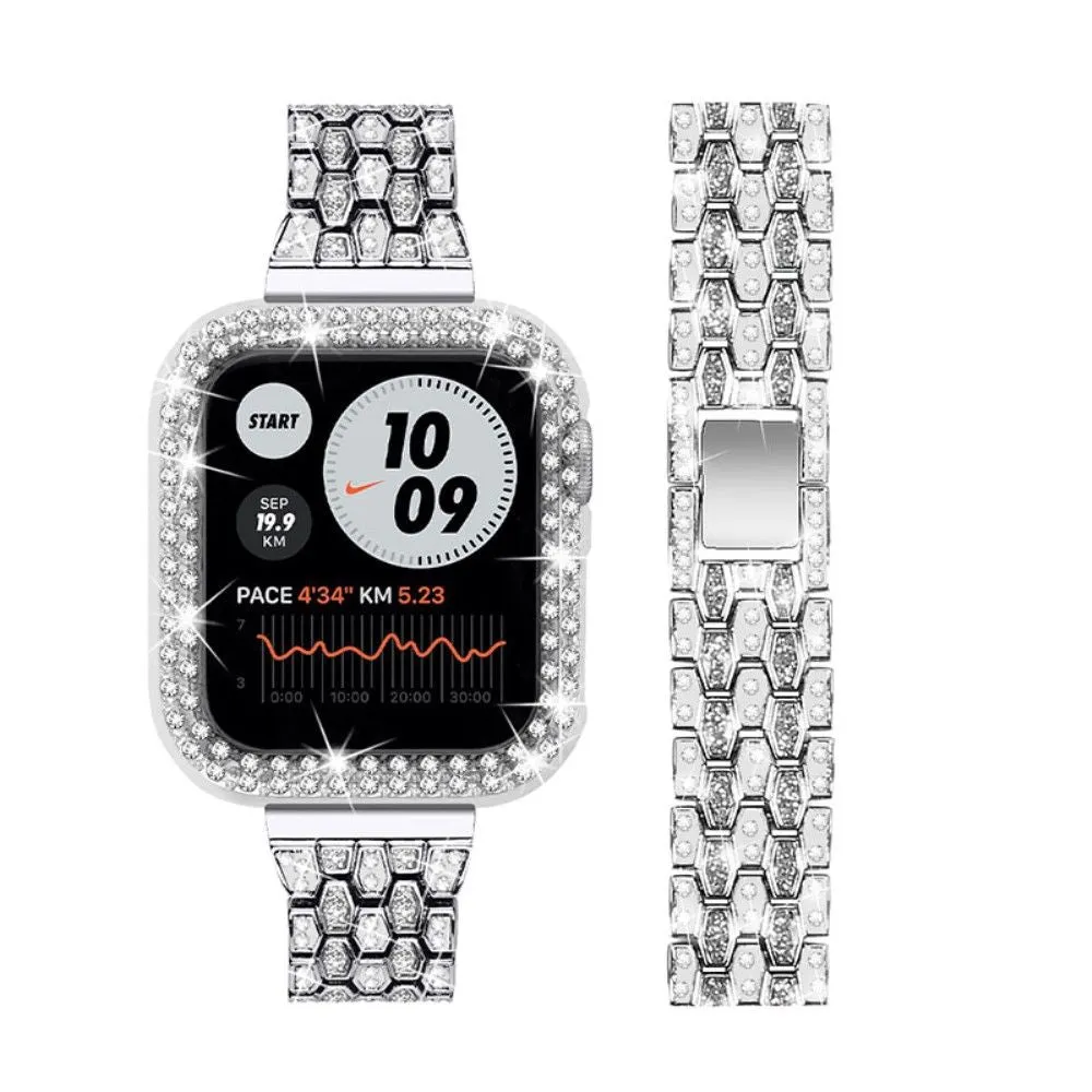 Apple Watch (41mm) five bead shiny rhinestone watch strap - Silver / Transparent / Transparent