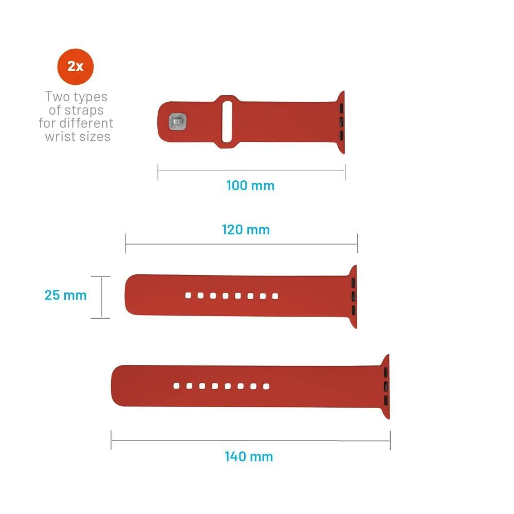 Apple Watch (42/44/SE/45/46/49mm) Fixed Wide Sporty Silikone Rem Sæt - Rød