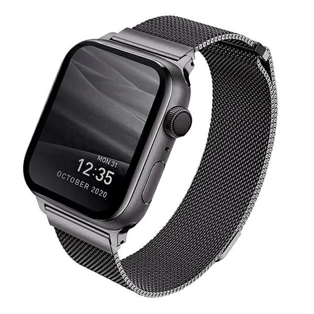 Apple Watch (42/44/SE/45/46/49mm) UNIQ Dante Rustfri Stål Rem - Sort / Sølv