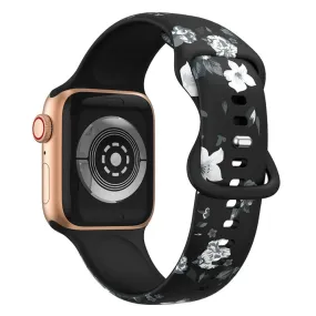 Apple Watch (45mm) design style silicone watch strap - Black / Grey Flowers