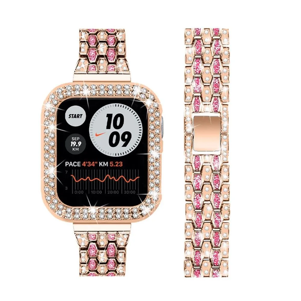Apple Watch (45mm) five bead shiny rhinestone watch strap - Rose Gold / Rose / Rose Gold