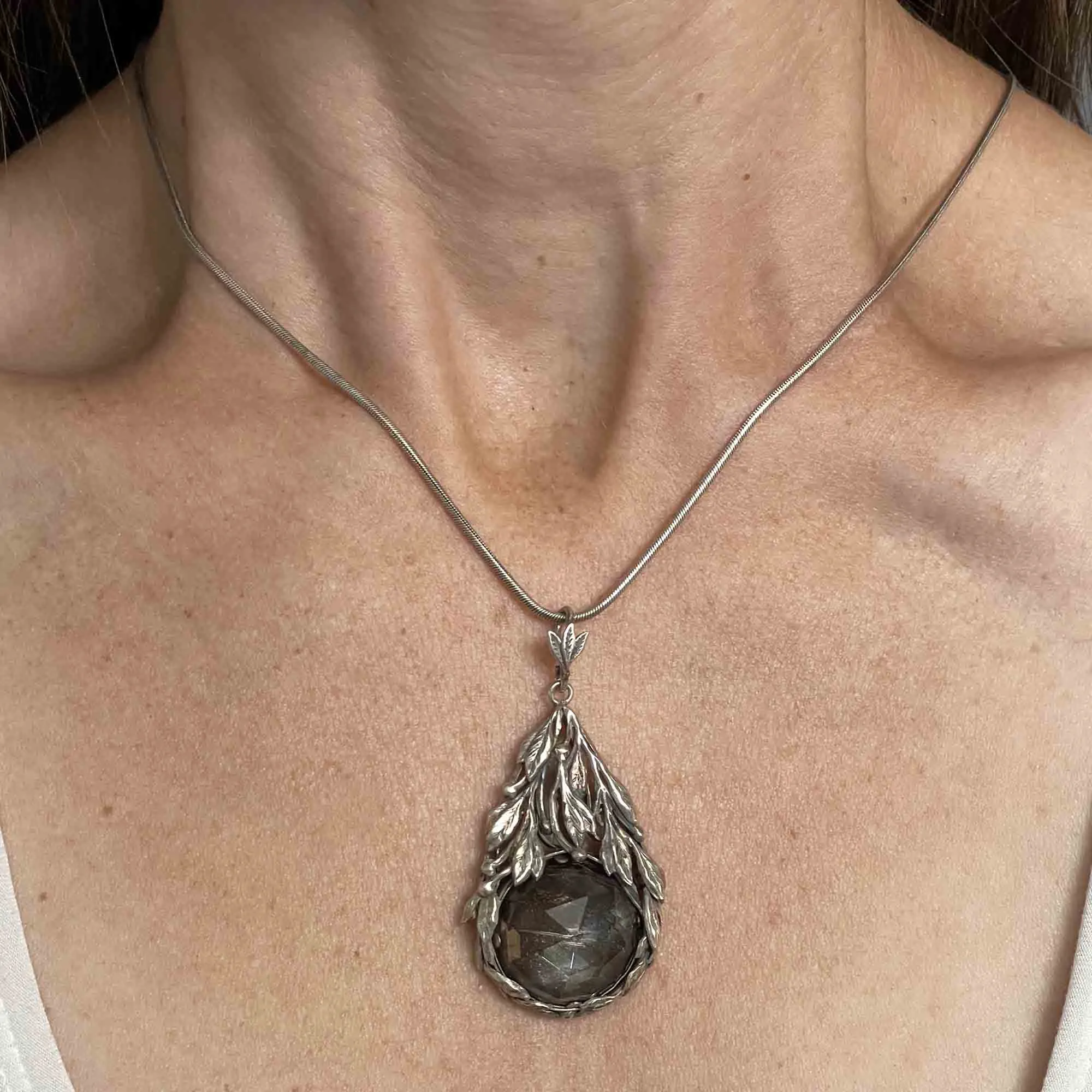 Arts and Crafts Sterling Silver Faceted Quartz Pendant Necklace