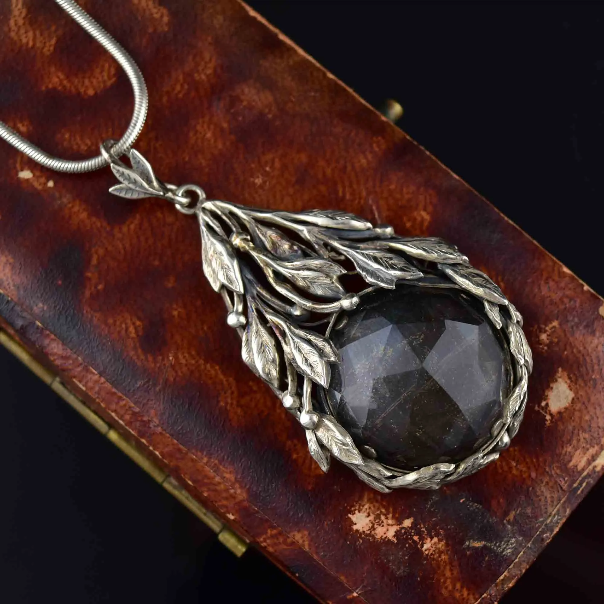 Arts and Crafts Sterling Silver Faceted Quartz Pendant Necklace