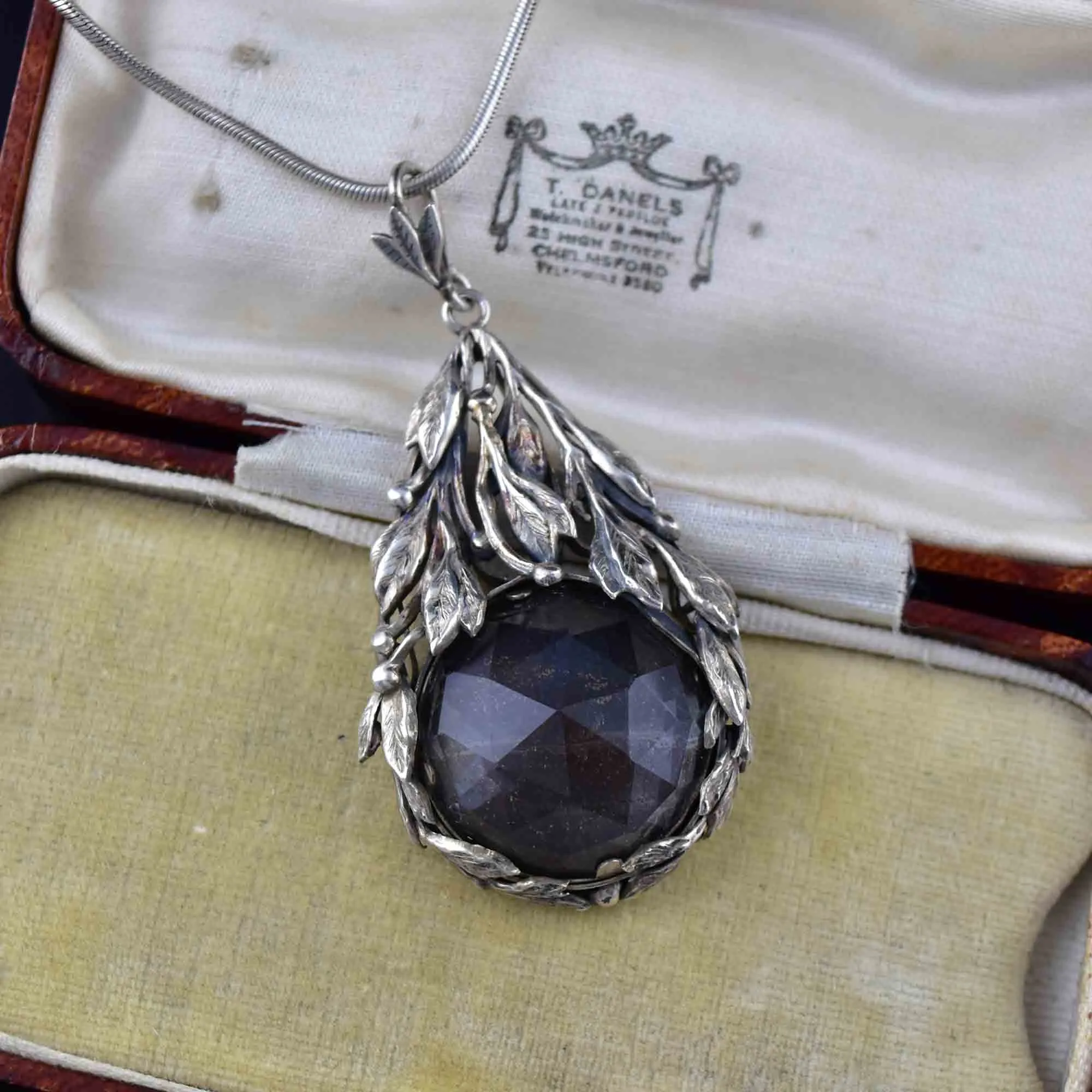 Arts and Crafts Sterling Silver Faceted Quartz Pendant Necklace