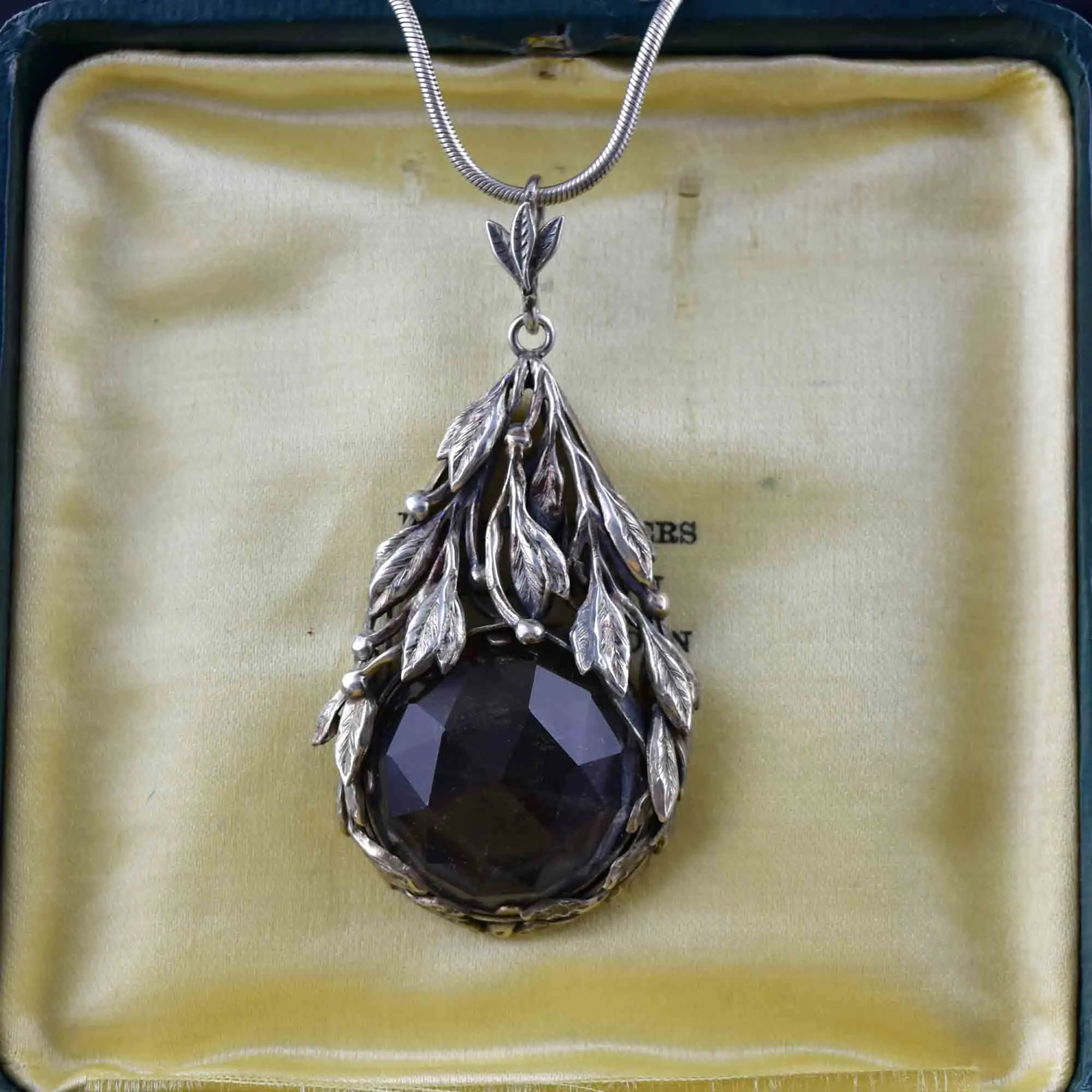 Arts and Crafts Sterling Silver Faceted Quartz Pendant Necklace