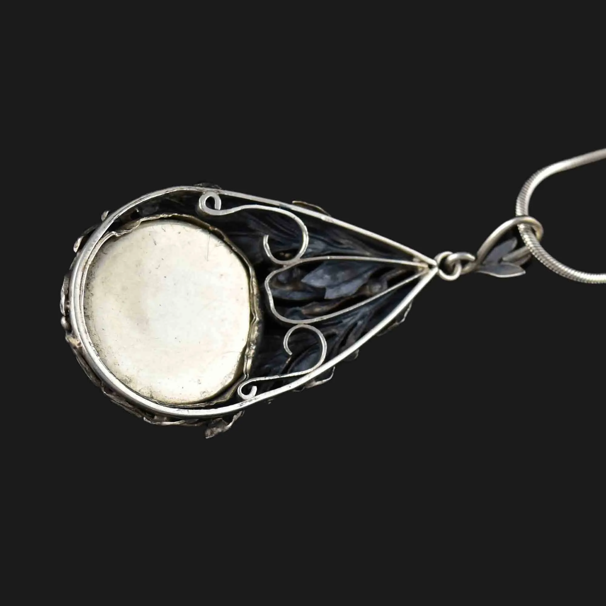 Arts and Crafts Sterling Silver Faceted Quartz Pendant Necklace