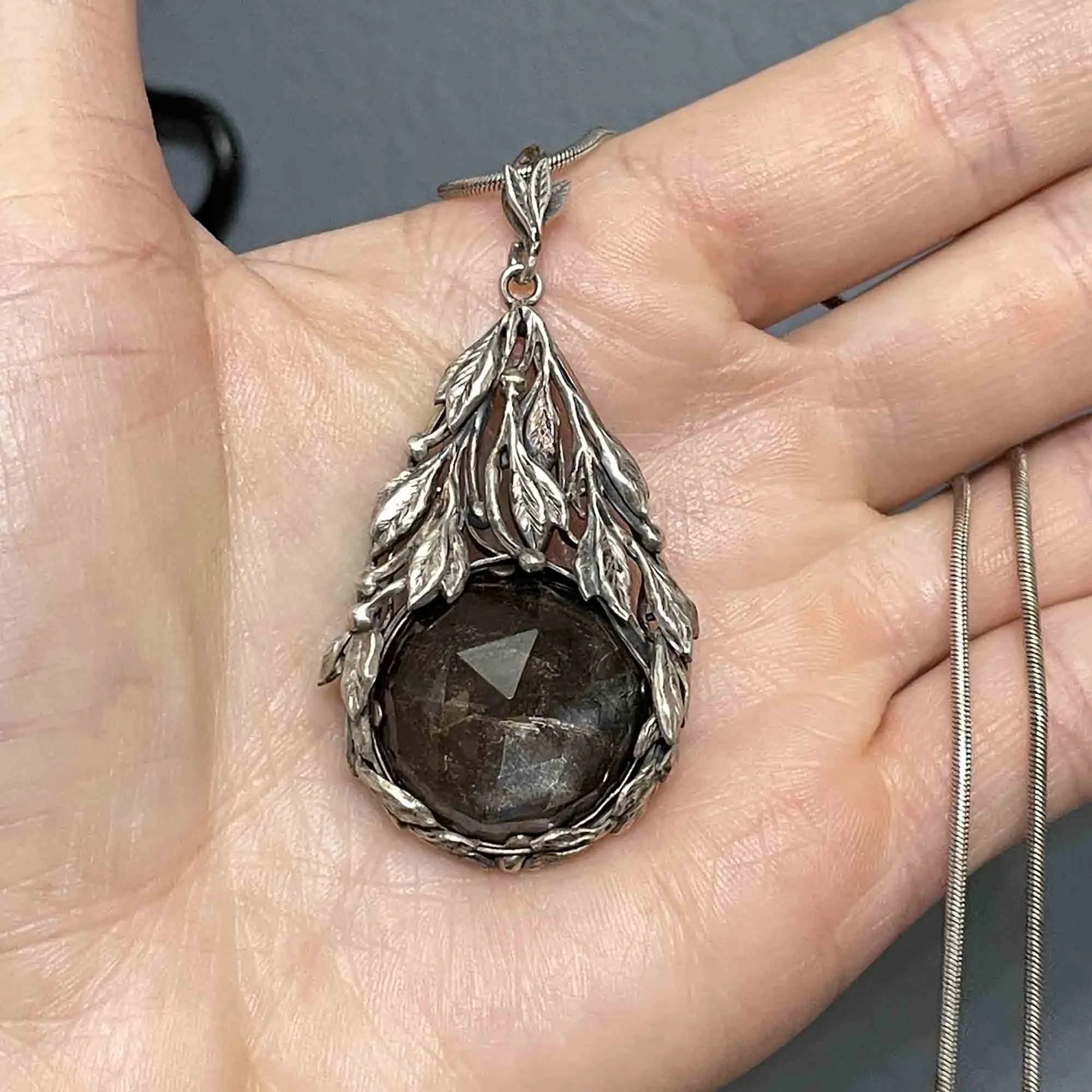 Arts and Crafts Sterling Silver Faceted Quartz Pendant Necklace