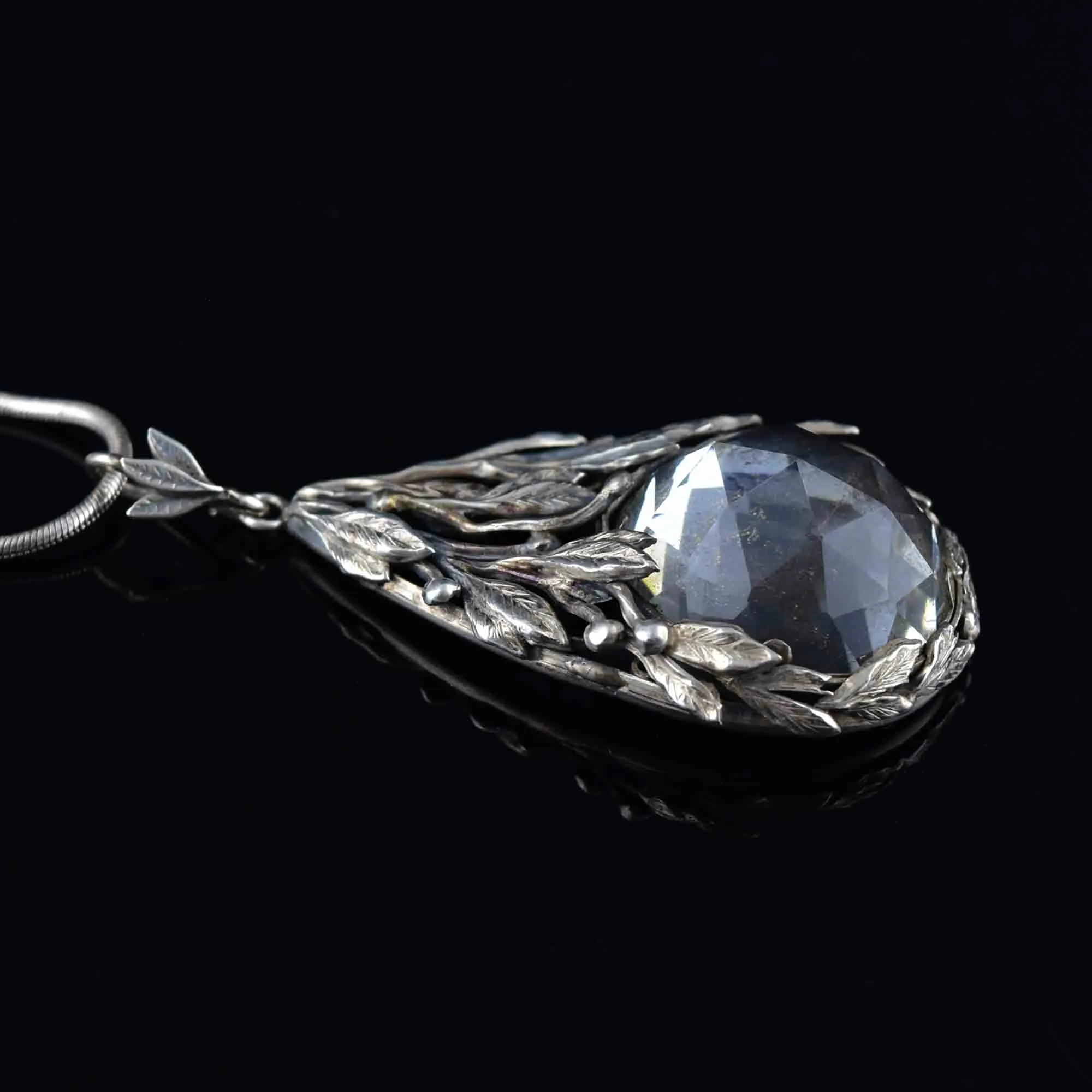 Arts and Crafts Sterling Silver Faceted Quartz Pendant Necklace