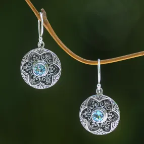 Azure Lotus Blue Topaz Silver Dangle Earrings