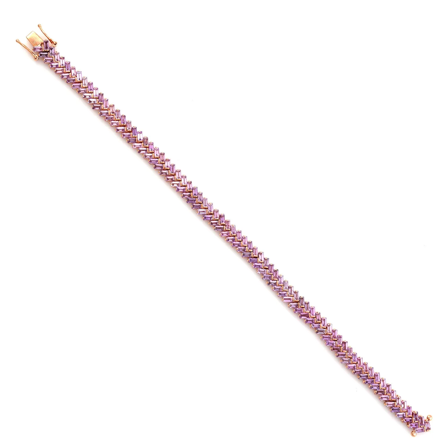 Baguette Pink Sapphire September Birthstone Zig Zag Tennis Bracelet Gift In Yellow Gold