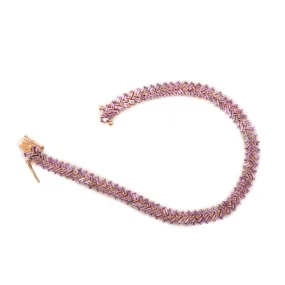 Baguette Pink Sapphire September Birthstone Zig Zag Tennis Bracelet Gift In Yellow Gold