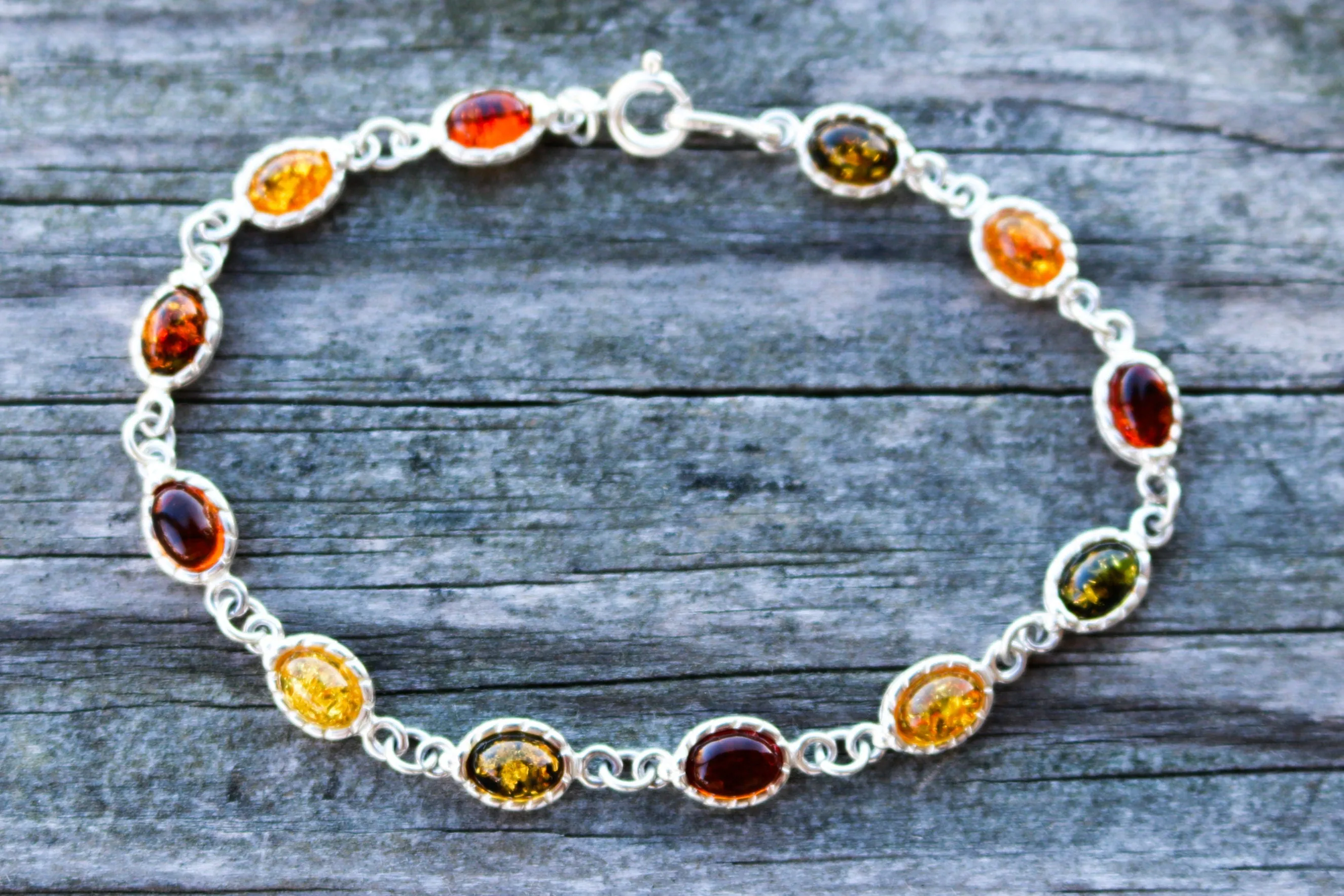 Baltic Amber Silver Bracelet Multicolor 7.7″ 925 Silver