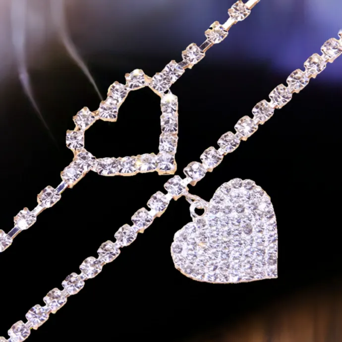 Beach Foot Charm Jewelry Rhinestone Heart Pendent Link Chain Anklet