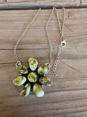 Beautiful Handmade Sterling Silver & Palomino Turquoise Cluster Flower Necklace