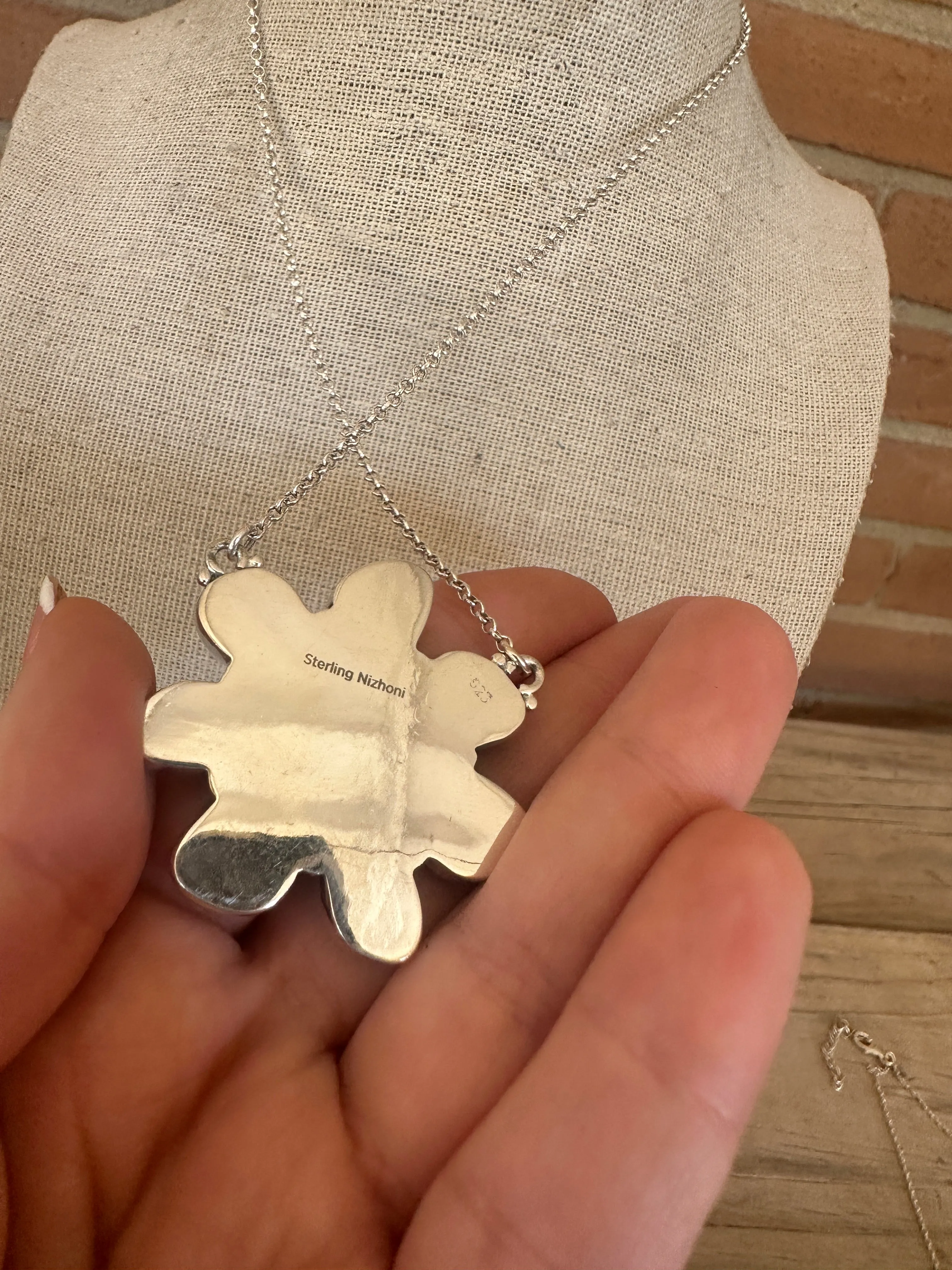 Beautiful Handmade Sterling Silver & Palomino Turquoise Cluster Flower Necklace
