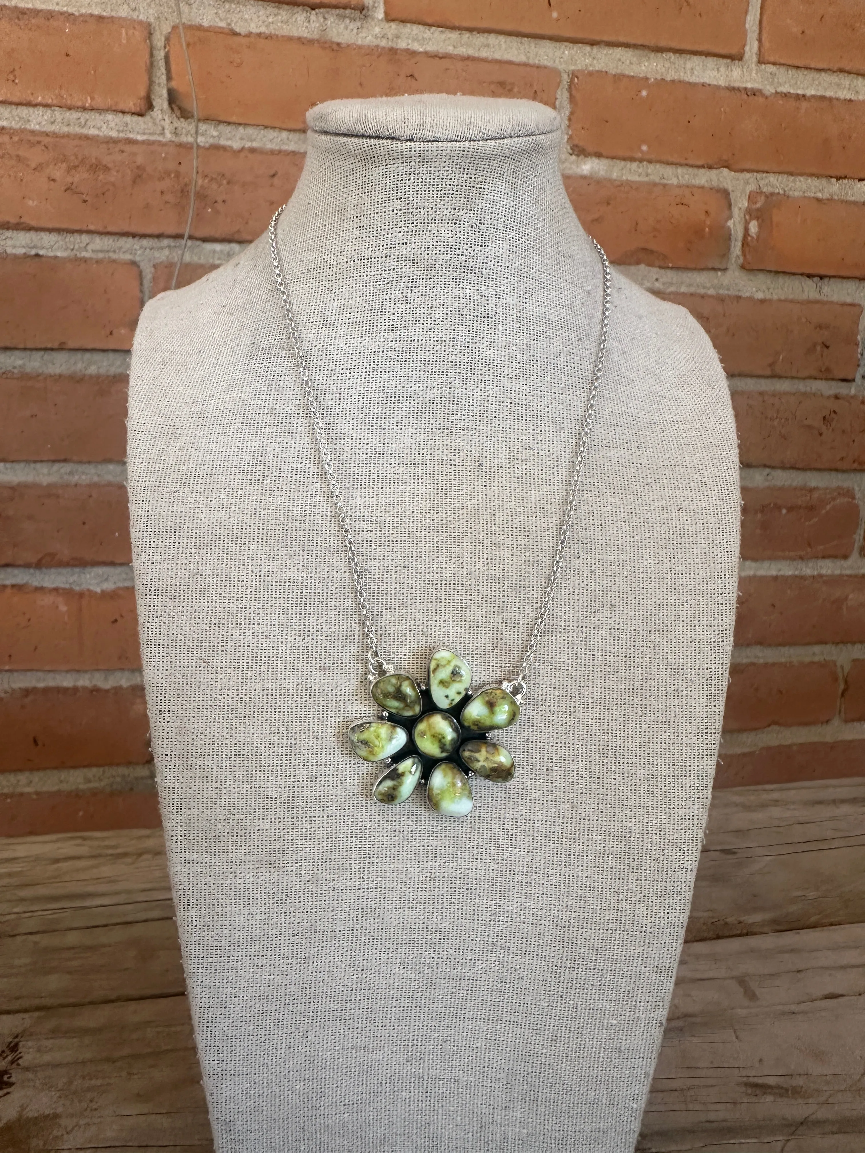 Beautiful Handmade Sterling Silver & Palomino Turquoise Cluster Flower Necklace