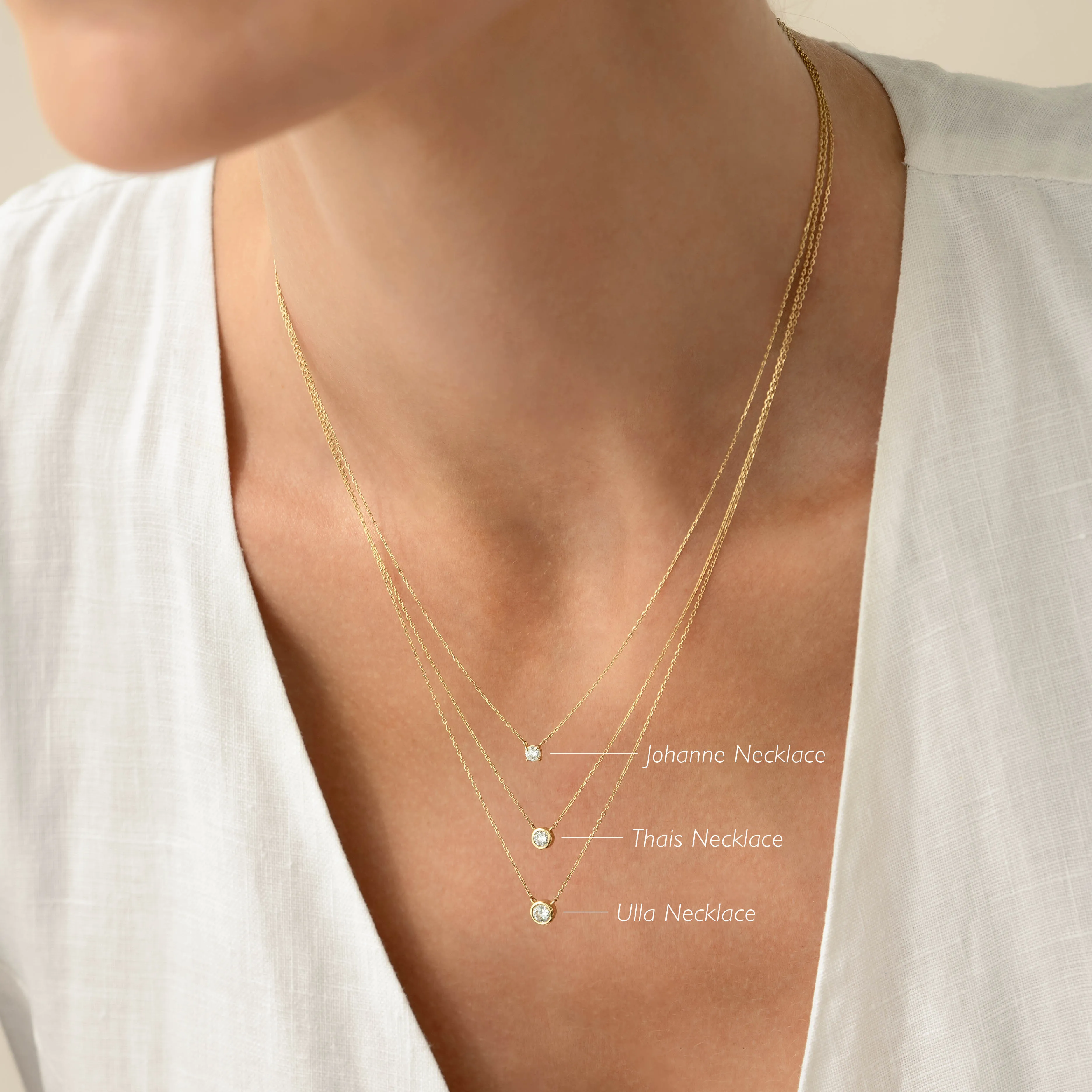 Bezel Set Diamond Necklace 14k Gold - Thais