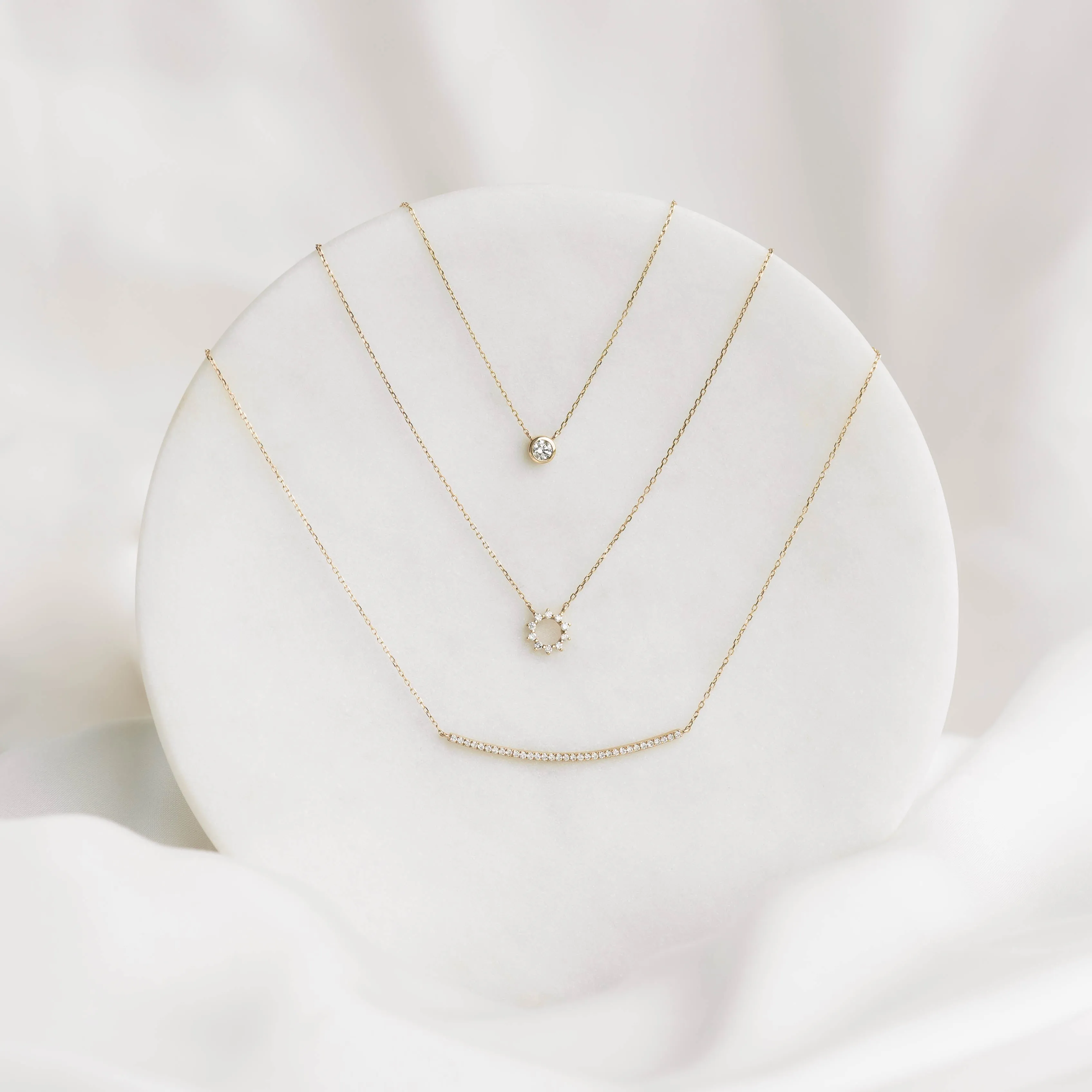 Bezel Set Diamond Necklace 14k Gold - Thais