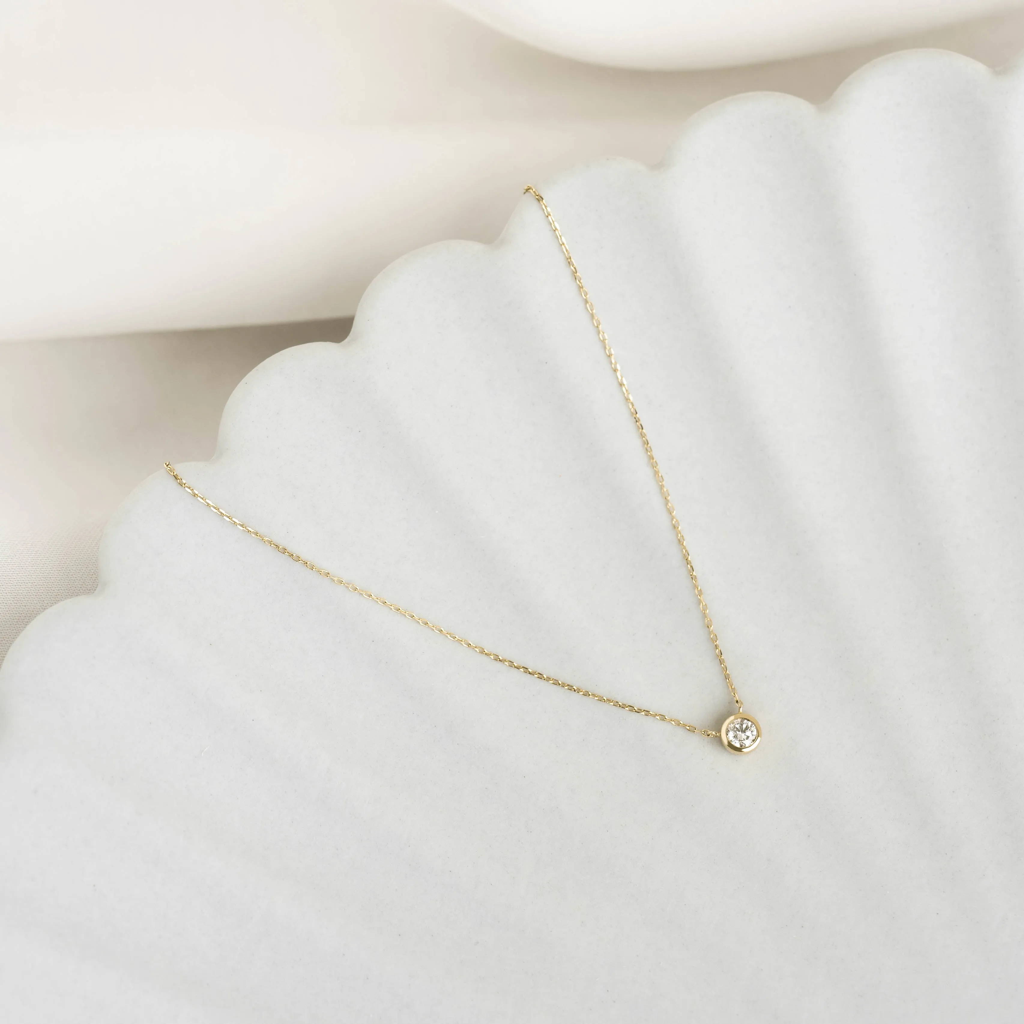 Bezel Set Diamond Necklace 14k Gold - Thais