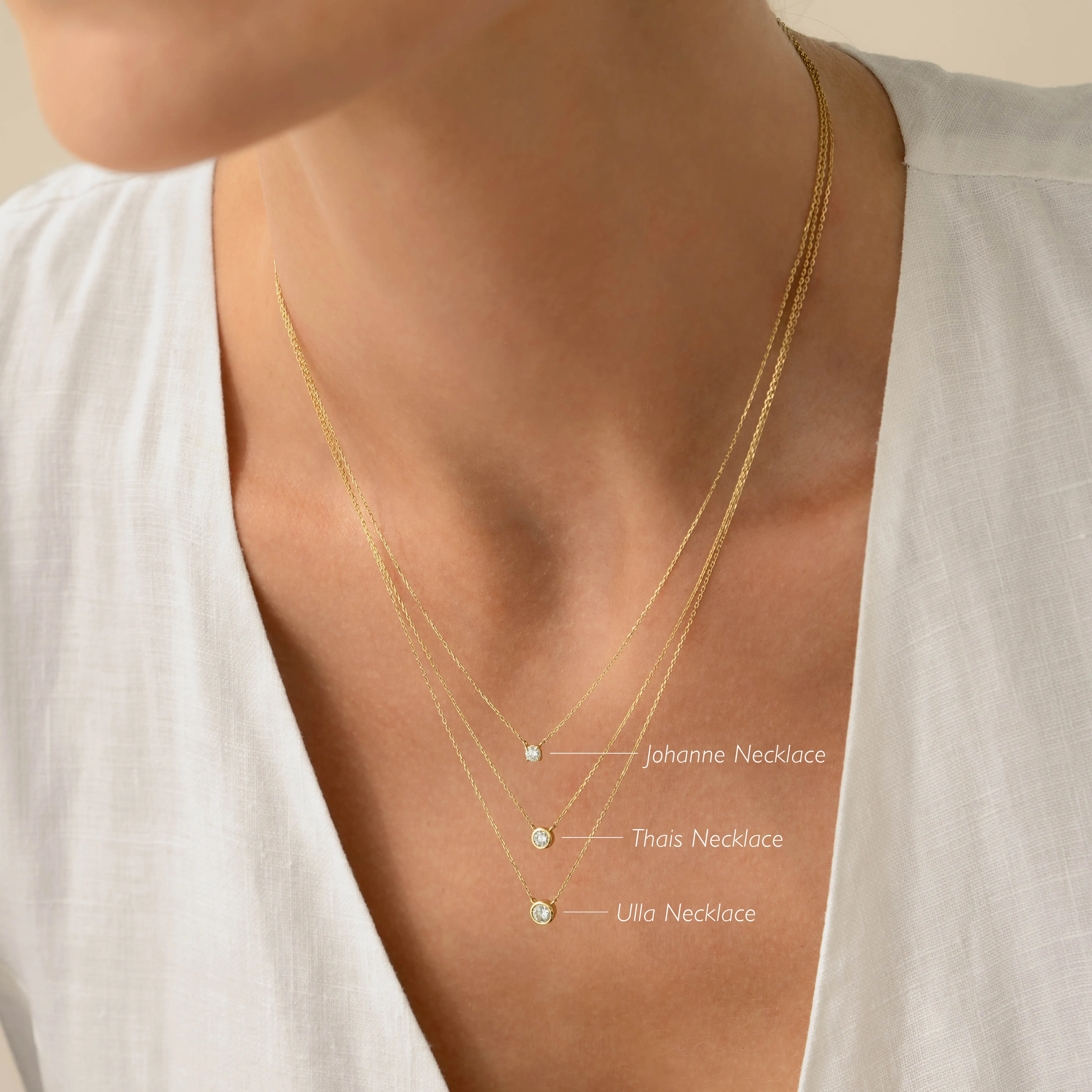 Bezel Set Diamond Necklace 14k Gold - Thais